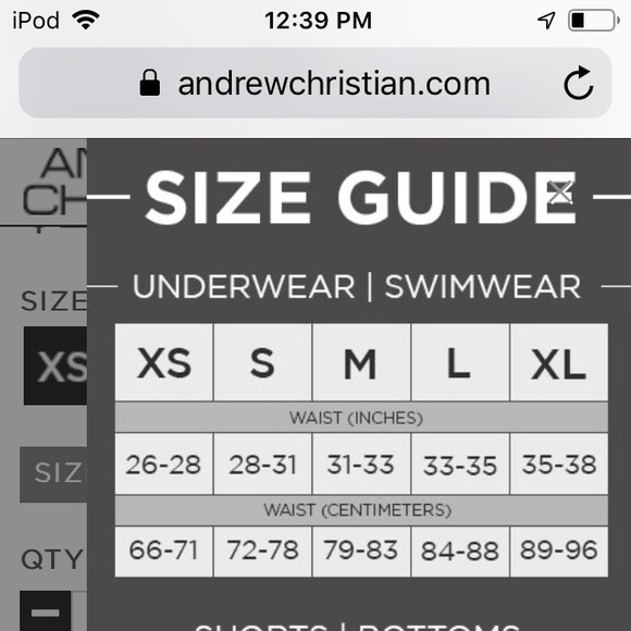 Andrew Christian Size Guide - Picture 2 of 2